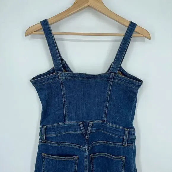 VERONICA BEARD Fayre Jumpsuit Denim Flare Leg Front Zip V Neck Blue NWT
